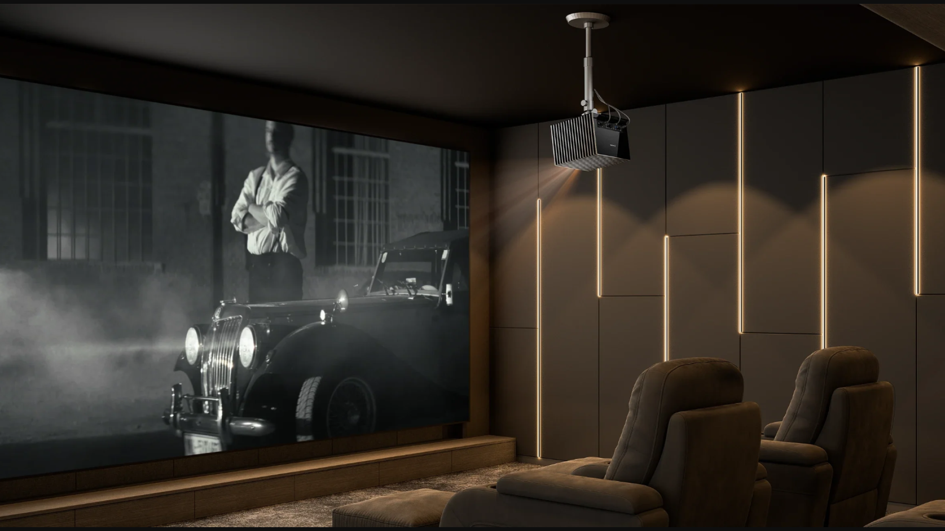 地下室家庭影院播放复古电影